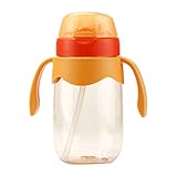 Yuena Care ウォーターボトル キッズ 水筒 子供 ボトル 飲食用 漏れ防止 ストロー付き 取っ手付き かわいい オレンジ