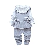 FEVON　セットアップ　ベビ服　女の子　3点セット　Tシャツ+ベスト+ロングパンツ　長袖　春秋　可愛い　フリル　リボン　子供　ガールズ　キッズ　赤ちゃん　長パンツ　ズボン　トップス　カットソー　コッ