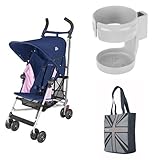 【セット買い】 Maclaren Strollers Globetrotter ミディーバル ブルー/フェスティバル フューシャ + カップホルダー + マガジントートバッグ