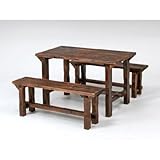 ガーデンテーブルセット 木製テーブル&ベンチ3点セット(パラソル用穴付) 焼杉材使用