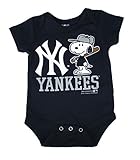 ニューヨーク・ヤンキーススヌーピーat Bat Infantサイズ0 – 3 Months Onesie /ボディスーツ – Navyブルークリーパー