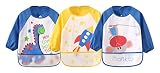 Cloudkids ベビーエプロン 食事エプロン 3枚組 子供 赤ちゃん スモック よだれかけ ビブ スタイ 長袖 防水 ポケット付 かわいい お絵描き 粘土遊び