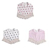 MUSTY　よだれかけ　 スタイ バンダナ フリンジ　飾り 　お食事エプロン スナップビブ よだれカバー 3枚セット 調節可能 コットン 厚手スカーフ風 可愛い 　ドット柄　花柄　波　鳥プリント　　出