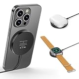 Mag Safe充電器 ワイヤレス充電器 マグネット式 iPhone16/15/14/13/12シリーズに対応 applewatch充電器 マグセーフ充電器 Mag Safe充電ケース付きAirPodsに対応 アップルウォッチ充電器 一台三役 強磁気 超軽量 小型 旅行/出張/オフィスに最適 最大15W 急速 便利 Type-C ケーブル長さ1.5m