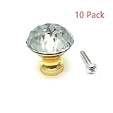 BTMB 10個Dia 25 mm/1インチダイヤモンド食器棚プルハンドル引き出しノブクリスタルガラスキャビネットワードローブドアノブ、ゴールドベース