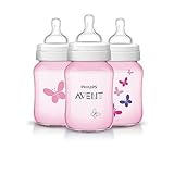 Philips Avent 9 Ounce BPA Free Classic+ Polypropylene Bottles, 3 Pk, Pink Butterflies by Philips AVE