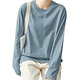 [EAXGO] 【綿100！当店１番人気】ロンティー レディース 長袖tシャツ トップス 【トレンドの新定義・ゆる感・小顔効果】 カットソー クルーネック ティーシャツ ロングスリーブ 無地 カジュアル ゆったり 重ね着 きれいめ オシャレ 秋 (M, ブルー)