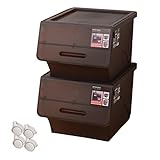 山善(YAMAZEN) 収納ボックス フタ付き 高さ31cm 2段 キャスター付き スモークブラウン YOB-M(SBR)*2C