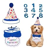 犬 誕生日 帽子 3点セット 犬 猫用 誕生日グッズ ペット よだれかけ バンダナ スタイ 唾液タオル HAPPY BIRTHDAY 数字付き 飾り付け 可愛い おしゃれ ペット服 お祝い バースデー 記念日 パーティー飾り プレゼント 写真撮影 ペット用品 (ブルー)