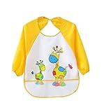 【イエロー】赤ちゃん　ベビー　子供服　お食事用スタイ　スモック　エプロン　うわっぱり　防水　防汚　洗いやすい　快適　柔らかい　通気　可愛い　1ー2歳（90）