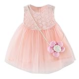 ファッションかわいい幼児キッズベビーガールズ幸運な太陽オ - ネックノースリーブフラワーメッシュ服パーティープリンセスドレス (90, ピンク)