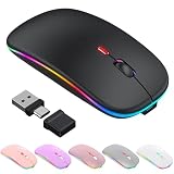 ワイヤレスマウス 2.4G 無線 マウス Bluetooth &2.4GHz USB-A・USB-C対応 静音 光学式 薄型 Type-C充電 3段階DPI調整 ブルートゥース マウス 7色ライト ジグラーモード 持ち運び便利 MacBook/Mac/iPad/Laptop/PC/スマホ対応 (黒い)