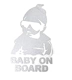 Baby on Board 反射 ステッカー ちょいワル　キッズ 赤ちゃんが乗っています セーフティサイン AHKAH WORKS (シルバー)