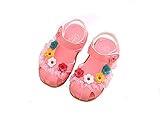 Honey baby ベビー 女の子 サンダル 子供靴 キッズシューズ ビーチサンダルつま先 保護 お花 モチーフキッズシューズ 女児用 マジックテープ 滑り止め お散歩 お出かけに (内寸17.5c