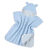 Hapipana 綿100% 6重ガーゼ キッズ 可愛い フード付きバスタオル マント バスローブ ポンチョ おくるみ 寝袋 プールビーチ 冷房 対策 出産お祝い ギフト (男の赤ちゃん)