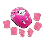 RIHE 軽量 ヘルメット プロテクター セット 子供用 かわいい パンダさん キッズ スケートボード 自転車 安全 防具 ジュニア 練習用 (ピンク)