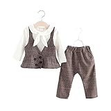 FEVON　セットアップ　子供　女の子　3点セット　Tシャツ+ベスト+ズボン　長袖　トップス　ロングパンツ　秋　冬　ベビー　赤ちゃん　新生児　キッズ服　ガールズ　フォーマル　チェック柄　大人可愛い　普