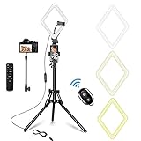 KEAYEO LED菱形ライト 16インチ 照明撮影用ライト 3色モード 自撮り 高安定性三脚スタンド 化粧 ライブ配信