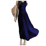 BEREAM マタニティ マキシ ワンピース レディース vネック ロング丈 シンプル ゆったり 体型カバー ビーチ 旅行 海水浴 部屋着 (ネイビー)