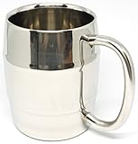 Praxia 樽型 二重構造 ステンレス マグカップ ビアジョッキ 350ml (内容量約300ml) 【ロゴ入り布袋/コルクコースター/クロス 付属】