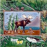 Moose in Natureフレーム装飾セラミック壁アートタイル8 x 8