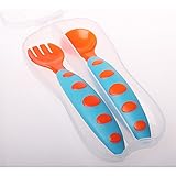 安全なプラスチック製のベビースプーン+フォークカラフルなアンチスキッドハンドル学習食器子供用収納ボックス 2个/セット 色はランダム