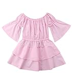 子供服 女の子 5分袖ワンピースピンクロータスリーフカラー ホーンスリーブ ドレス 6〜24ヶ月 2-4歳 80cm～120cm (100)