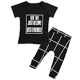 MIOIM® DID WE JUST BECOME BEST FRIENDS 英字 半袖 Tシャツ ＆ パンツ 上下 セット アップ 子供 ベビー 服 男の子 ブラック