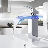 シングルハンドル3色LED水電源noバッテリー滝蛇口バスルームシングルハンドル盆地ミキサータップ。クロム6274