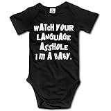 幼児Watch Your言語Asshole Im A Baby Cute Baby Onesieボディスーツ カラー: ブラック