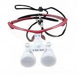 メガネ式ルーペ　3.5X　拡大鏡　ポータブル式　便利　調整可能　レッド