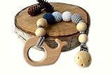 天然木製Teething Toy Interchangeableおしゃぶりホルダーストラップ、ダミーclip- by Mali Wearベビーシャワーgift- Unfinished Wood カラー
