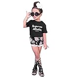 Domybest子供服　女の子　セットアップ キッズ服　キッズTシャツ 半袖Tシャツ ショートパンツ　上下 2点セット 女の子　花プリント　レース　カジュアル　お出かけ　普段着 春 夏　 (90（2-