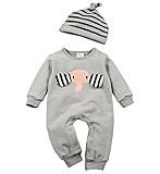 YY-Shop ベビー服 ロンパース 女の子 新生児 ボディースーツ 男の子 赤ちゃん 出産祝い カバーオール かわいい ベビースーツ 長袖 秋冬 ベビー帽子 裏起毛 (95cm, 1グレー*象柄)