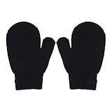 幼児 ベビー ソフト 暖かい手袋　キッズ グローブ 編み ストレッチ ミトン (black)