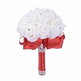 AWHAO　ウェディング ブーケ バラ 造花 結婚式 花束 花嫁 豪華 フラワーガール ローズ　５色