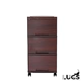 収納ケース プラスチック 引き出し LUGS ラグス 木目調チェスト３段 ダークブラウン 日本製 国産