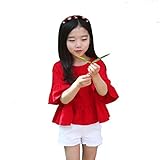 Domybest　子供服　ベビー服　Tシャツ　女の子　半袖Tシャツ 可愛い　フリル　フレアスリーブ　キッズTシャツ　トップス 女の子　ガールズ 無地　2-8歳　春　夏　秋　通園 通学　日常着　ルームウ
