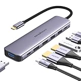 USB C ハブ hdmi 2つ Dual Display ドッキングステーション 7in1 MST デュアル 4K HDMI 拡張 リプル ディスプレイ 高速USB 3.0*3、type c データ伝送、USB-C 100W充電、MacBook Pro/Airなど対応