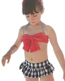 水着　スクール 女児用 ジュニア 子供用 スポーツ　ビキニ 女の子 バンドゥ ビキニ リボン スカート 練習用 水あそび ベビー水着　ガールズ こども 赤ちゃん (xl, レッド)