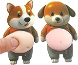 犬 お腹 シール 3D ぷにぷに【2026新型】柔らかい もっちり スクイーズ ステッカー かわいい デブ犬 癒し グッズ 手帳 デコ スマホ 車内 装飾用 (コーギー + イエロードッグ)