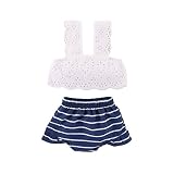 Tuankay ベビー服 子供服 女の子 2点セット レーストップ&ストライプショーツ ファッション 可愛い（70cm/0-3M）
