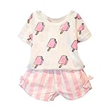 Cutelove 子供服 二点セット　アイスエージ柄　Tシャツ　ストライプ　ショートパンツ 女の子 夏 半袖　コットン　可愛い
