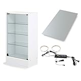 【福袋】【地球家具】フィギュアラック「レギュラー」新シリーズセット 幅55cm 奥行29cm 【正規品】[鍵付きコレクションケース] [耐震]（開き戸 ロータイプ本体+背面ミラー1枚+LEDセット） ホワイト