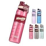 NAWEN ウォーター ボトル 水筒 600ml、800ml、1000ml 大容量 ポータブルストロースポーツ BPAフリー プラスチック 自転車 大人 子ども アウトドア スポーツ 登山用/キャンプ/ランニング/ジム (1000ML.red)