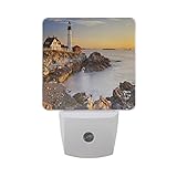 Alaza Landscape City灯台Ocean Sea LED Night Light Dusk to Dawnセンサープラグin Night Home Decorデスクランプfor Adul