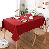 AooHome テーブルクロス 長方形 撥水 小さめ 方形 無地 汚れ防止 おしゃれ シンプル テーブルカバー リネン類 耐熱 速乾 丸洗い お手入れ簡単 業務用・家庭用 レッド 120x150cm