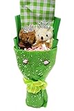 (ポフレ) pofule ベアブーケ くま束 ペア くま ぬいぐるみ 出産祝い 結婚式 卒園式 誕生日 発表会 ギフト (グリーン)