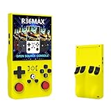 R36MAX 携帯ゲーム機 ポータブルゲーム機 4インチ720×720 IPS HD ハンドヘルドゲームコンソール エミュレーターゲーム機本体 30＋レトロゲーム内蔵 RK3326搭載 4000mAh バックキー付 二人プレイ対応 (レモンイエロー, 128G)