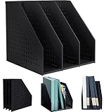 Panavage ファイルボックス 本立て 文具収納 事務用品 卓上棚 オフィス 卓上書類収納 折りたたみ式 3段 4段 (ダークグレー, 3段)